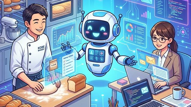 AIが私たちの生活やビジネスを支えるイメージ