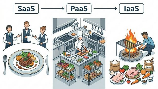 SaaS・PaaS・IaaSの比較図